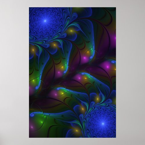 Colorful Luminous Abstract Modern Trippy Fractal Poster