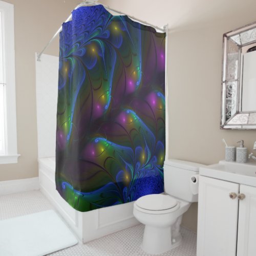 Colorful Luminous Abstract Modern Trippy Fractal Shower Curtain