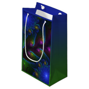 Colorful Luminous Abstract Modern Trippy Fractal Small Gift Bag