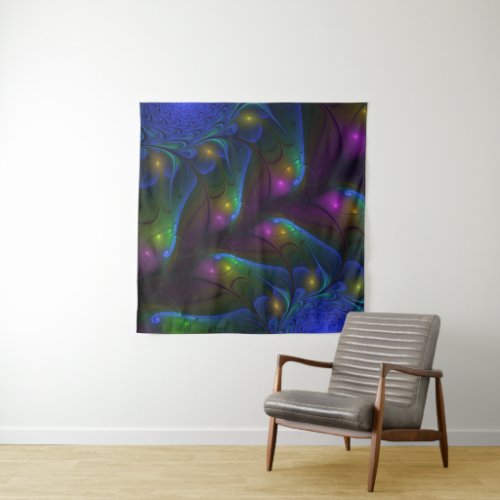 Colorful Luminous Abstract Modern Trippy Fractal Tapestry