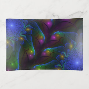 Colorful Luminous Abstract Modern Trippy Fractal Trinket Tray