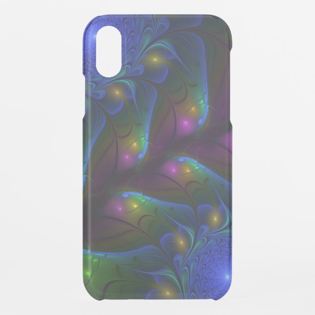 Colorful Luminous Abstract Modern Trippy Fractal Uncommon iPhone Case (Back)
