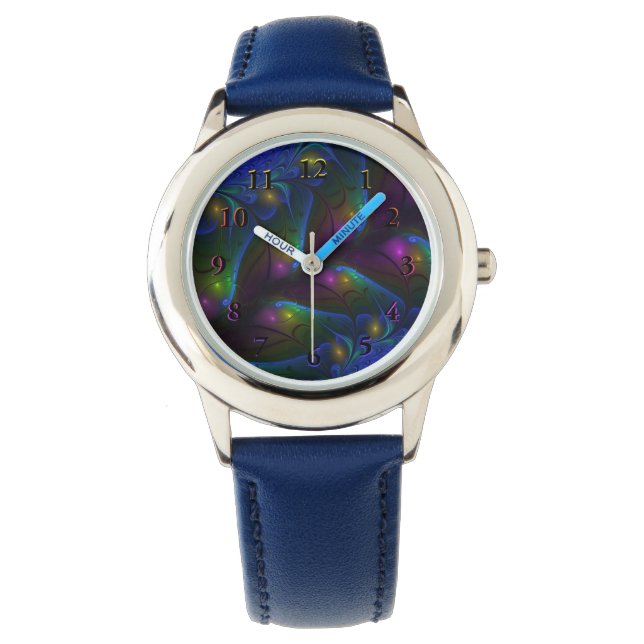 Colorful Luminous Abstract Modern Trippy Fractal Watch (Front)