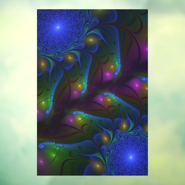 Colorful Luminous Abstract Modern Trippy Fractal Window Cling (Sheet 3)