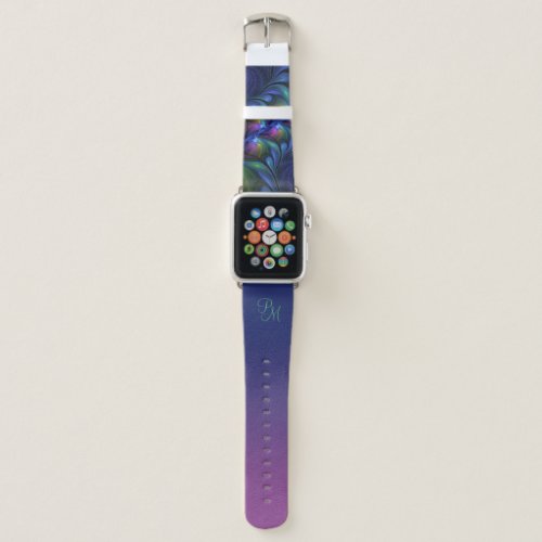 Colorful Luminous Blue Pink Green Fractal Initials Apple Watch Band