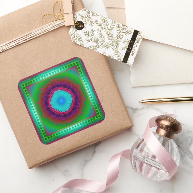 Colorful luminous fractal ornament square sticker (Gifting)