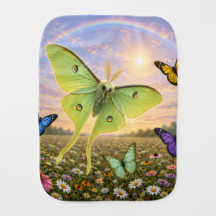 colorful luna moth and flowers burp cloth
