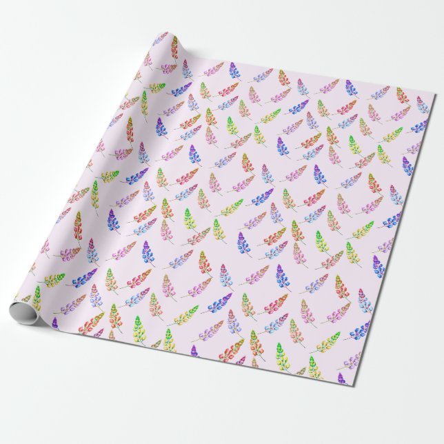 Colorful Lupine wildflower whimsical boho pattern Wrapping Paper (Unrolled)