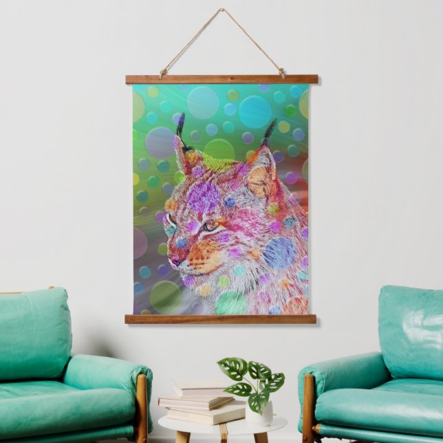 Colorful Lynx portrait, abstract art  Hanging Tapestry (Living Room)