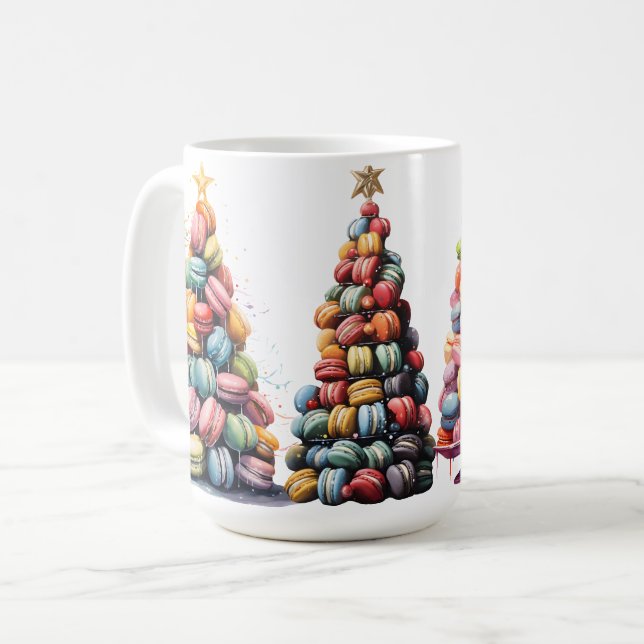 COLORFUL MACARON HOLIDAY CHRISTMAS TREES COFFEE MUG (Front Left)