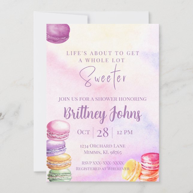 Colorful Macaron Inspired Shower Invitation (Front)