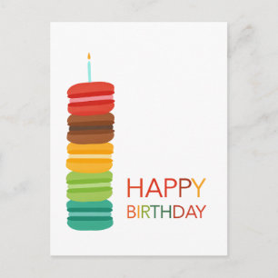 Colorful Macaron Stack Happy Birthday  – Modern Postcard
