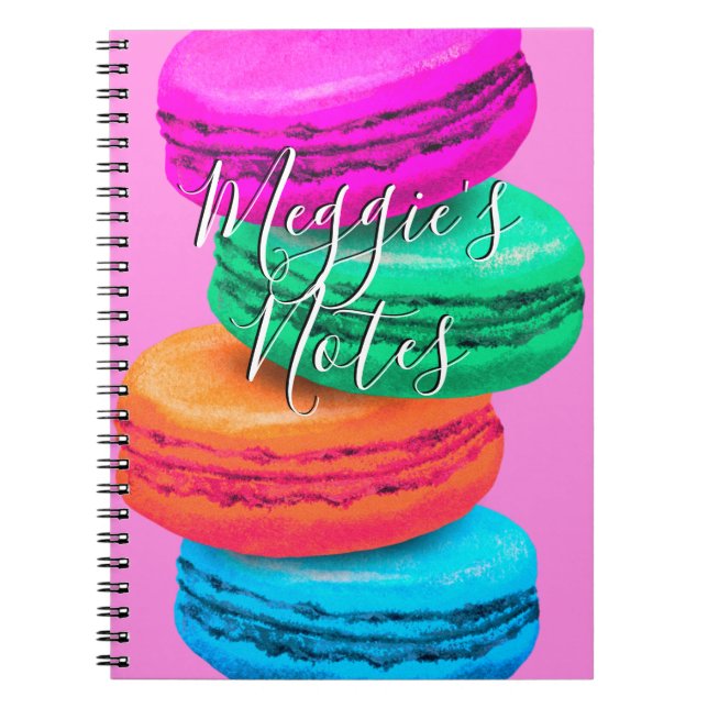 Colorful macaron  sweets illustration custom name  notebook (Front)