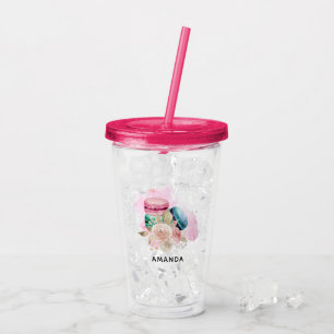 Colorful Macarons and Flowers Watercolor Acrylic Tumbler