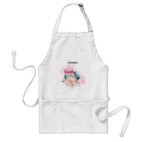 Colorful Macarons and Flowers Watercolor Adult Apron