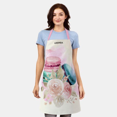 Colorful Macarons and Flowers Watercolor Apron