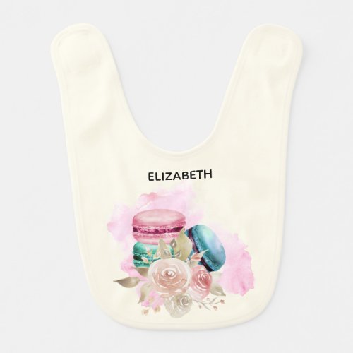 Colorful Macarons and Flowers Watercolor Baby Bib