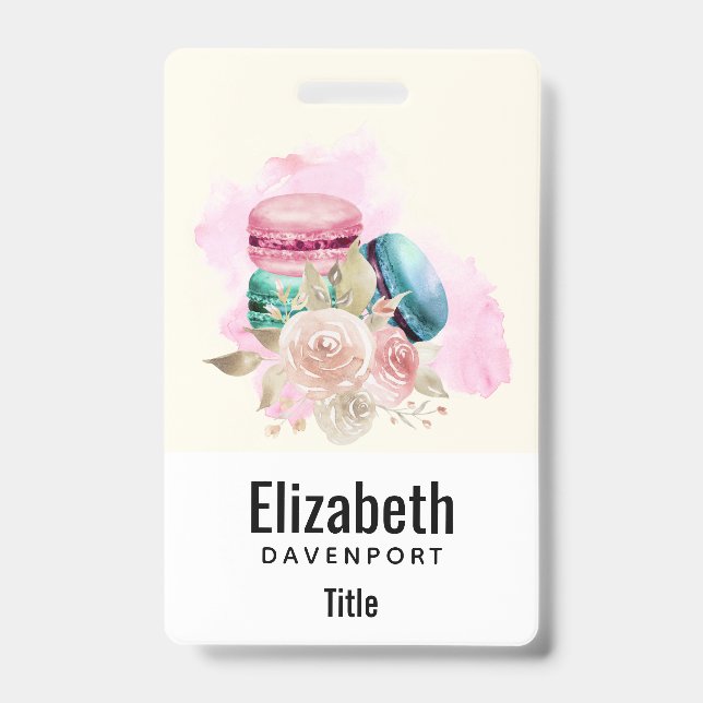 Colorful Macarons and Flowers Watercolor Badge (Front)