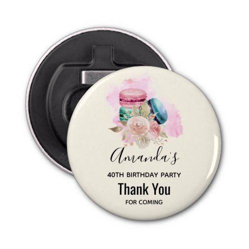 Colorful Macarons and Flowers Watercolor Birthday  Bottle Opener