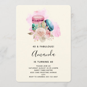 Colorful Macarons and Flowers Watercolor Birthday Invitation