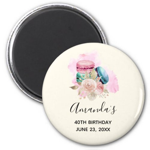 Colorful Macarons and Flowers Watercolor Birthday Magnet