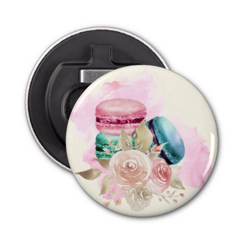 Colorful Macarons and Flowers Watercolor Bottle Opener