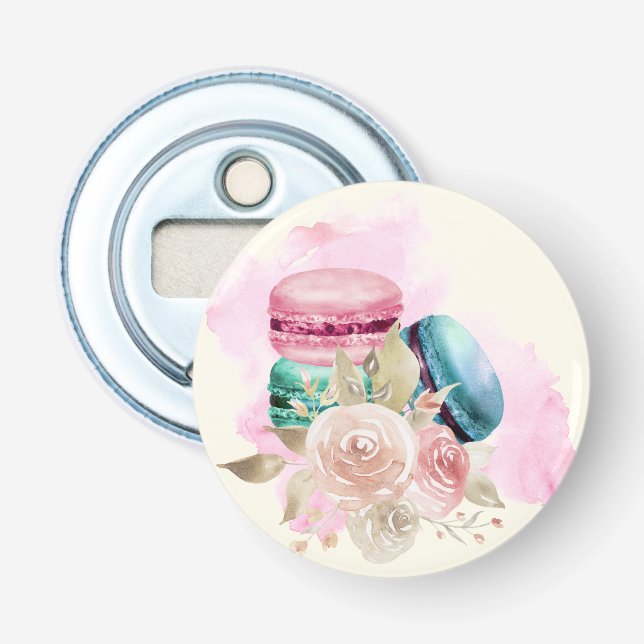 Colorful Macarons and Flowers Watercolor Bottle Opener (Front)