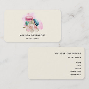 Colorful Macarons and Flowers Watercolor Business Card