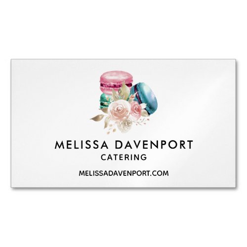 Colorful Macarons and Flowers Watercolor Business Card Magnet