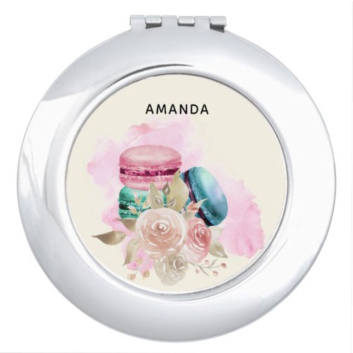 Colorful Macarons and Flowers Watercolor Compact Mirror
