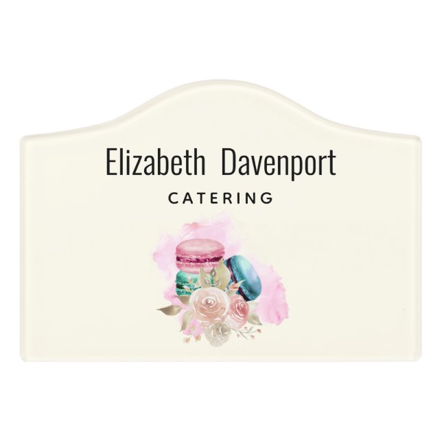 Colorful Macarons and Flowers Watercolor Door Sign (Small Crest Front)