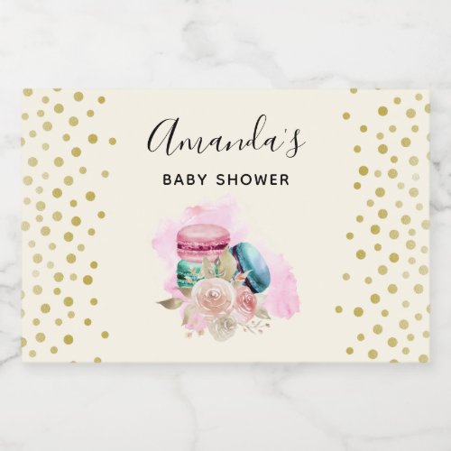 Colorful Macarons and Flowers Watercolor Food Label