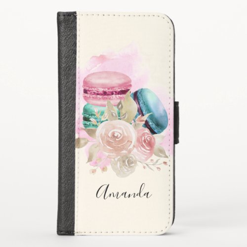 Colorful Macarons and Flowers Watercolor iPhone X Wallet Case