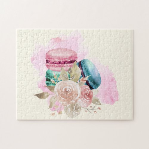 Colorful Macarons and Flowers Watercolor Jigsaw Puzzle