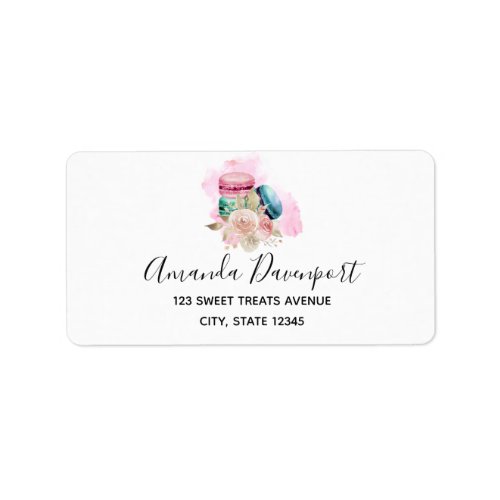 Colorful Macarons and Flowers Watercolor Label