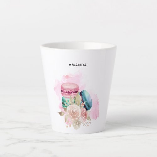 Colorful Macarons and Flowers Watercolor Latte Mug