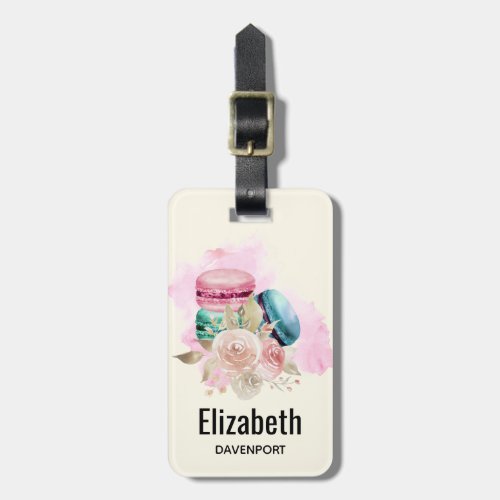 Colorful Macarons and Flowers Watercolor Luggage Tag