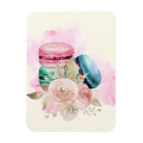 Colorful Macarons and Flowers Watercolor Magnet