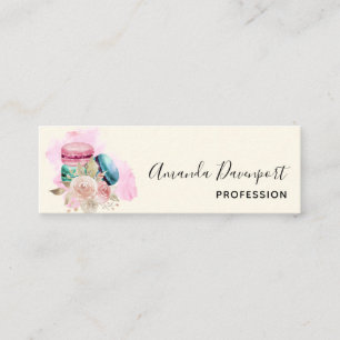 Colorful Macarons and Flowers Watercolor Mini Business Card