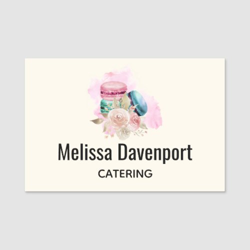 Colorful Macarons and Flowers Watercolor Name Tag