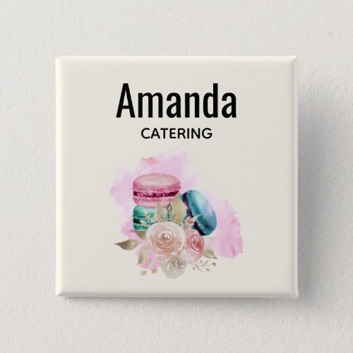 Colorful Macarons and Flowers Watercolor Name Tag Button