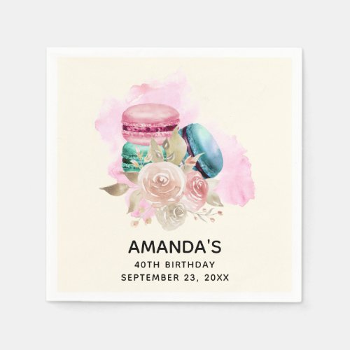 Colorful Macarons and Flowers Watercolor Napkins