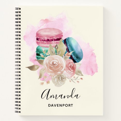 Colorful Macarons and Flowers Watercolor Notebook
