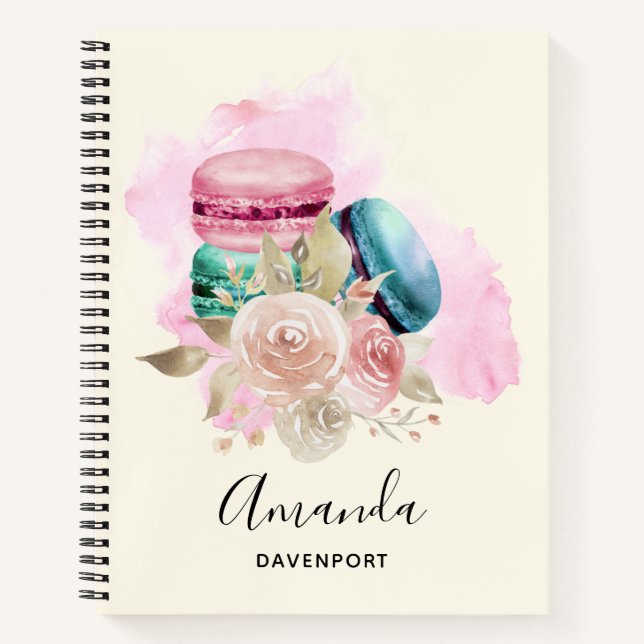 Colorful Macarons and Flowers Watercolor Notebook (Front)
