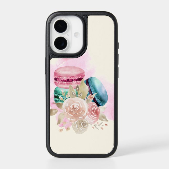 Colorful Macarons and Flowers Watercolor Otterbox iPhone Case (Back)