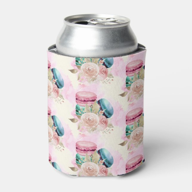 Colorful Macarons and Flowers Watercolor Pattern Can Cooler (Can Front)