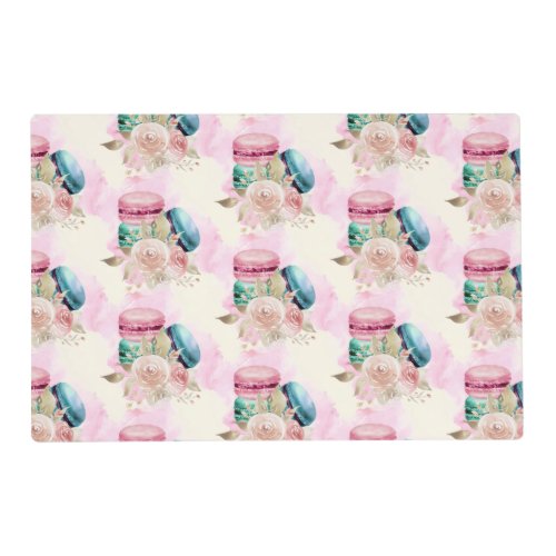 Colorful Macarons and Flowers Watercolor Pattern Placemat