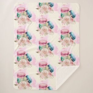 Colorful Macarons and Flowers Watercolor Pattern Sherpa Blanket