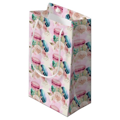 Colorful Macarons and Flowers Watercolor Pattern Small Gift Bag