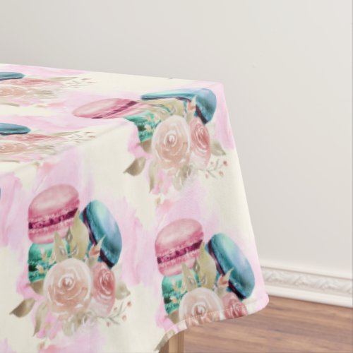 Colorful Macarons and Flowers Watercolor Pattern Tablecloth